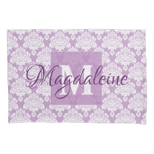 Lavender Damask Pillow Case with Monogram & Name
