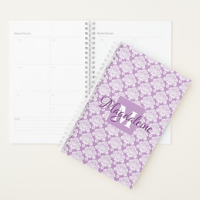 Lavender Damask Planner with Monogram & Name (Display)