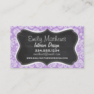 Lavender Damask; Vintage Chalkboard look Business Card