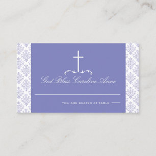 Lavender Damask with Cross Seating Card