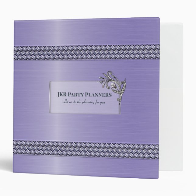 Lavender Decorative Metallic Look 3 Ring Binder (Front/Inside)