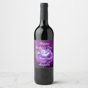 Lavender Diamond Rose Purple Faux Glitter Wine Label