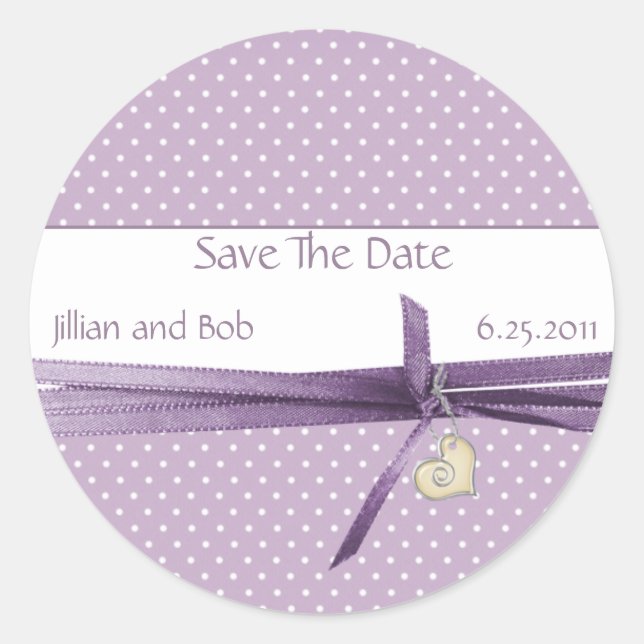 Lavender Dotted Swiss Save The Date Sticker (Front)