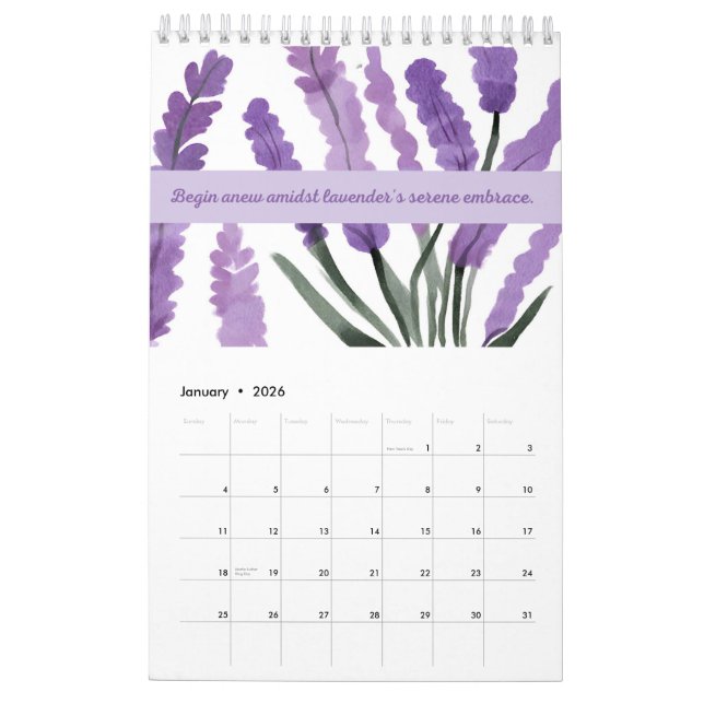 Lavender Dreams 2024 Calendrier 🌿 💜 (Jan 2026)