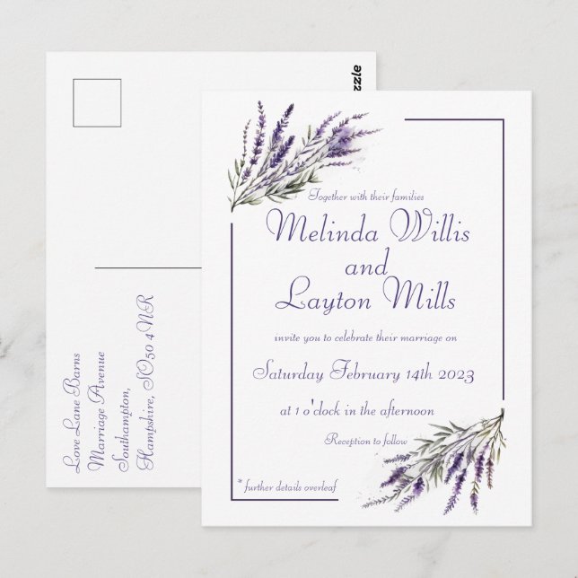 Lavender Dreams : Carte postale Mariage aquarelle (Devant / Derrière)