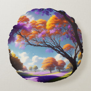 Lavender Dreams Under Jacaranda Skies, Round Pillow