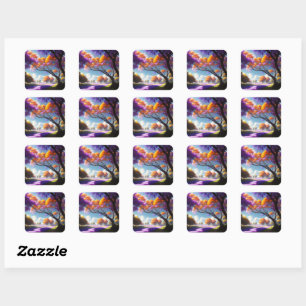 Lavender Dreams Under Jacaranda Skies, Square Sticker