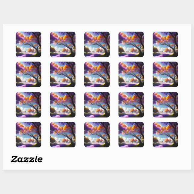Lavender Dreams Under Jacaranda Skies, Square Sticker (Sheet)