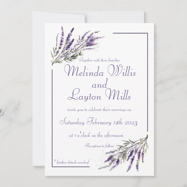 Lavender Dreams: Watercolor Wedding Invitation (Front)