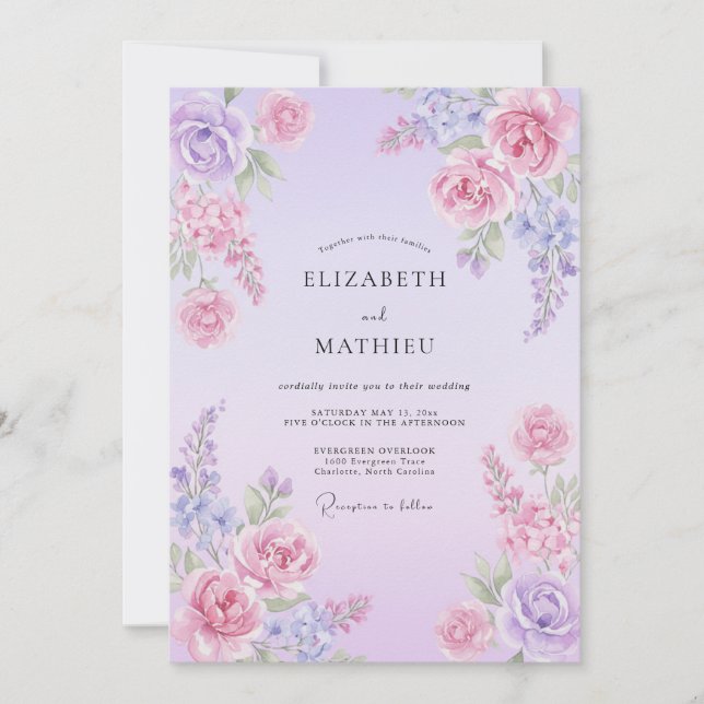 Lavender Dreamy Blossom Wedding Invitation (Front)