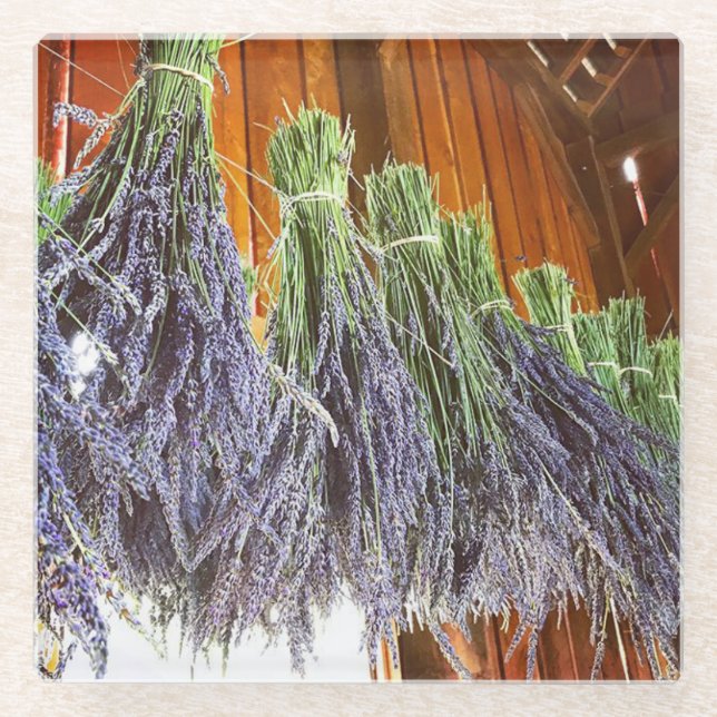Lavender Drying in a Barn Glass Coaster (Front)