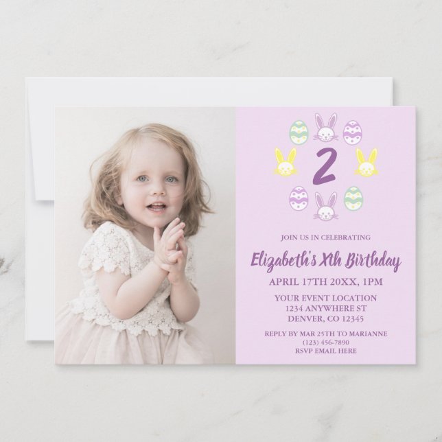 Lavender Easter 2nd Birthday Invitation (Front)