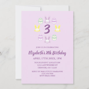 Lavender Easter 3rd Birthday Invitation