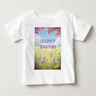 Lavender Easter Cute White Bunny Floral Spring Baby T-Shirt