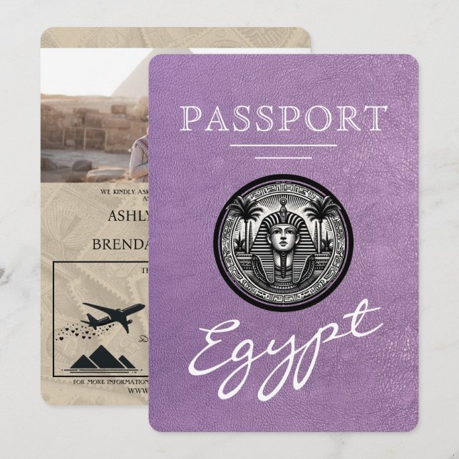 Lavender Egypt Passport Wedding Invitation (Front/Back)