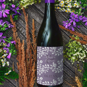  Lavender Elegant Boho Floral Personalized Wedding Wine Label