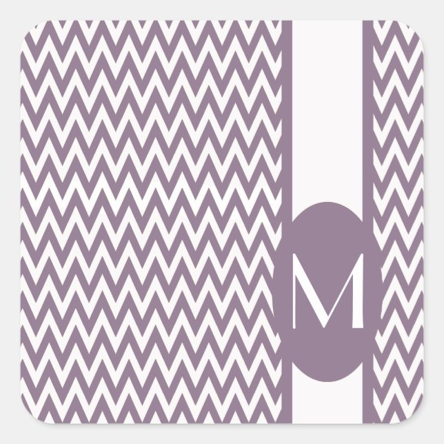 Lavender Elegant Chevron Design with monogram Square Sticker (Front)