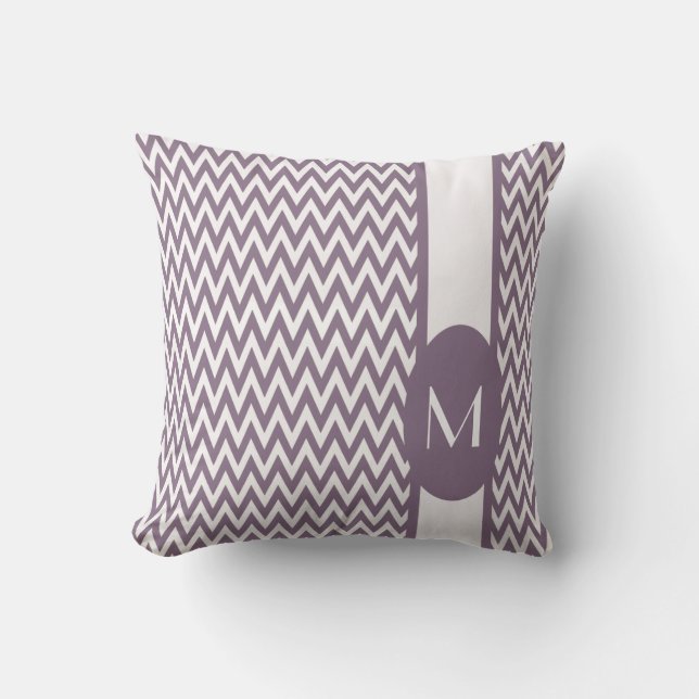 Lavender Elegant Chevron Design with monogram Throw Pillow (Front)