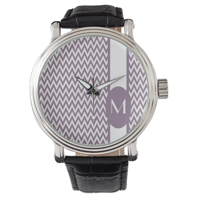 Lavender Elegant Chevron Design with monogram Watch (Front)