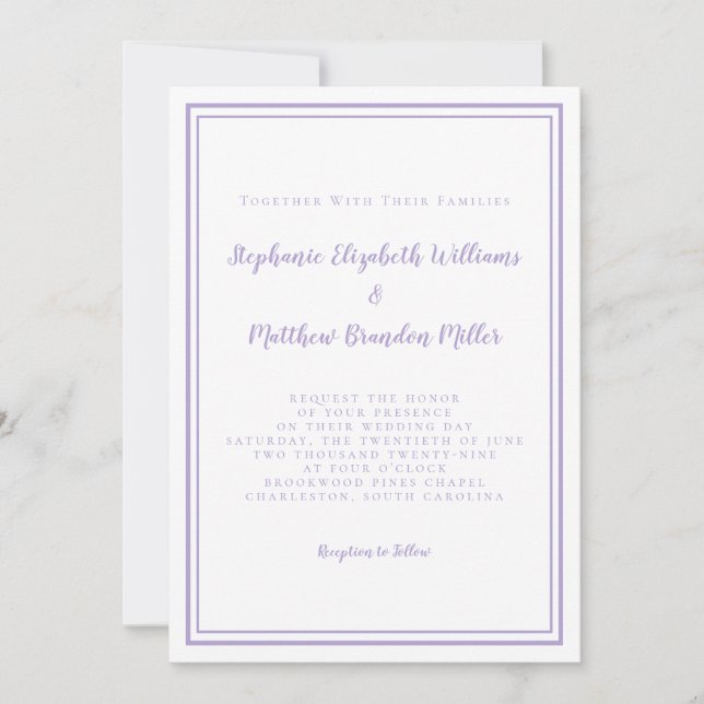 Lavender Elegant Classic Minimalist Wedding Script Invitation (Front)
