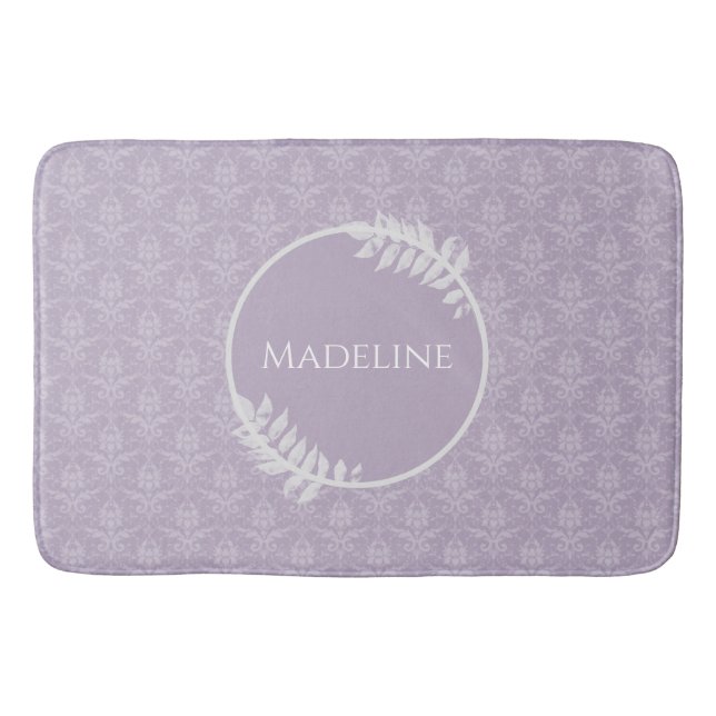 Lavender Elegant Damask Personalized Bath Mat (Front)
