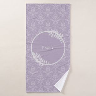 Lavender Elegant Damask Personalized Bath Towel Set