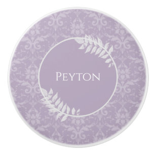 Lavender Elegant Damask Personalized Ceramic Knob
