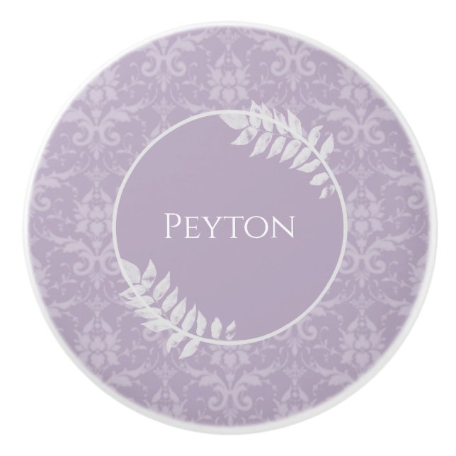 Lavender Elegant Damask Personalized Ceramic Knob (Front)