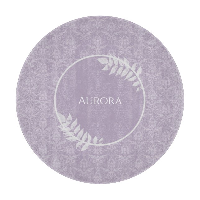 Lavender Elegant Damask Personalized Cutting Board (Front)