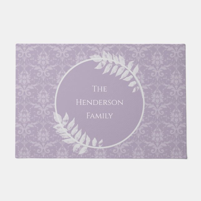 Lavender Elegant Damask Personalized Doormat (Front)