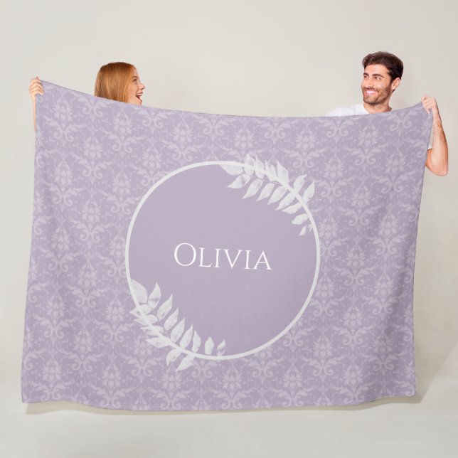 Lavender Elegant Damask Personalized Fleece Blanket (In Situ)