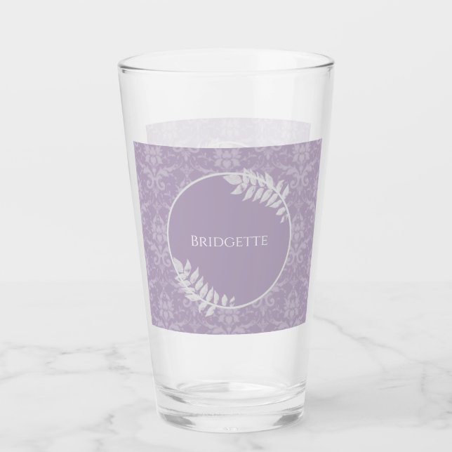 Lavender Elegant Damask Personalized Glass (Front)