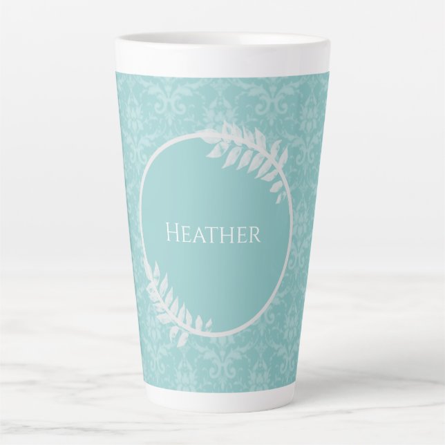 Lavender Elegant Damask Personalized Latte Mug (Front)