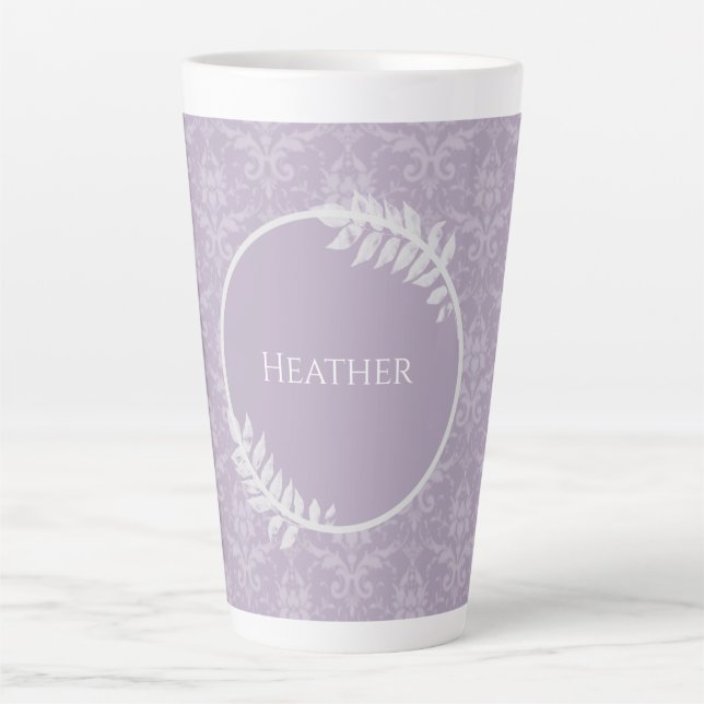 Lavender Elegant Damask Personalized Latte Mug (Front)