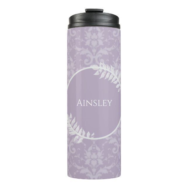 Lavender Elegant Damask Personalized Thermal Tumbler (Front)
