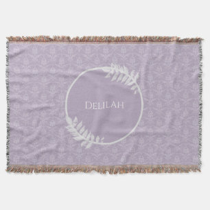 Lavender Elegant Damask Personalized Throw Blanket