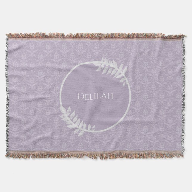 Lavender Elegant Damask Personalized Throw Blanket (Front)
