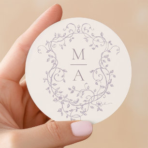 Lavender Elegant Floral Crest Classic Round Sticker