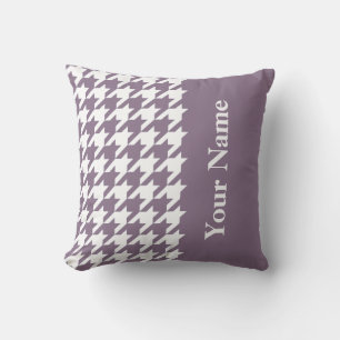 Lavender Elegant Houndstooth with name Throw Pillow
