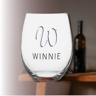 Lavender Elegant Initial Black Name Modern Stemless Wine Glass