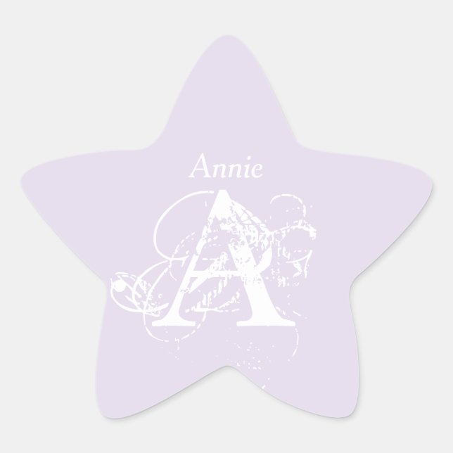 Lavender Elegant Minimalist Monogram Name Template Star Sticker (Front)