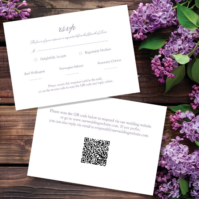 Lavender Elegant Script Wedding RSVP w/QR Code Card (Creator Uploaded)