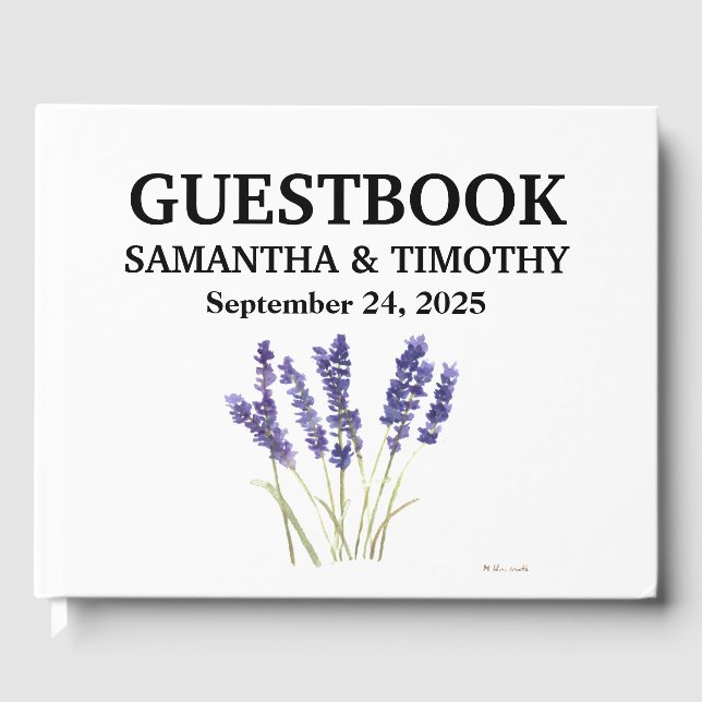 Lavender Elegant Watercolor Purple Floral Wedding Guest Book (Front)