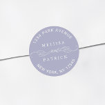 Lavender Elegant Wedding Return Address  Classic Round Sticker<br><div class="desc">Black and white elegant sticker with your names and return address.</div>