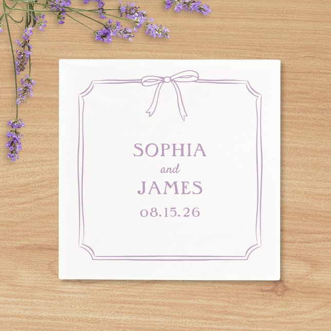 Lavender Elegant Whimsical Simple Bow Wedding Napkin (Creator Uploaded)