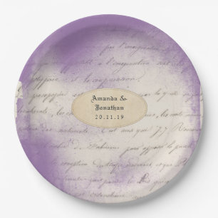 Lavender Ephemera Typography Wedding Paper Plate