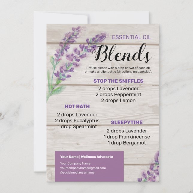 Lavender Essential Oil Diffuser Blends Invitation (Front)