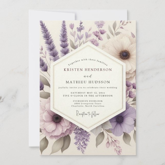 Lavender Ethereal Floral Wedding Invitation (Front)