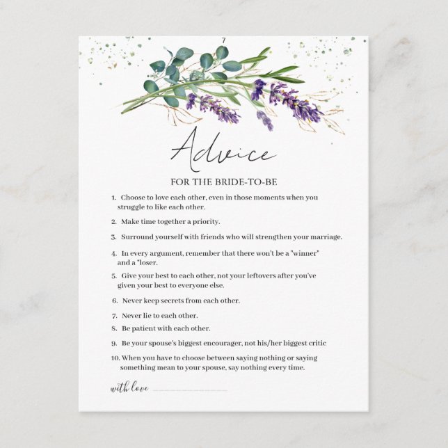 Lavender Eucalyptus Advice for Bride-to-be (Front)