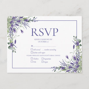 Lavender Eucalyptus Botanical Script Wedding RSVP Invitation Postcard
